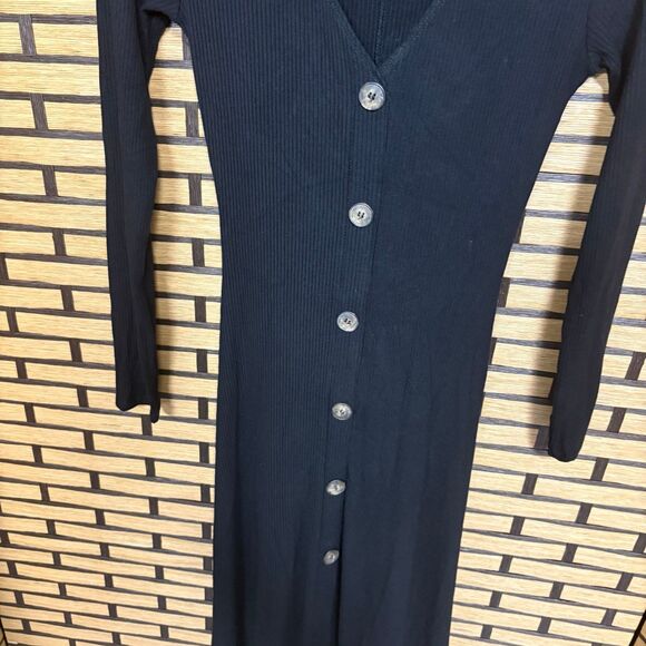 Reformation Black Button Front Midi Dress - Picture 3 of 4